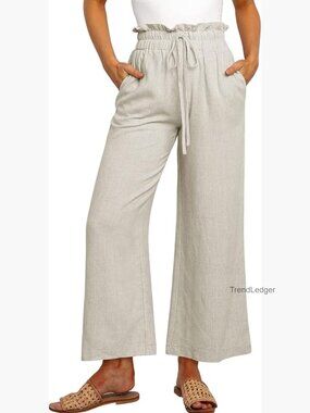 Women Linen Palazzo Pants High Waist Wide Leg Casual Summer